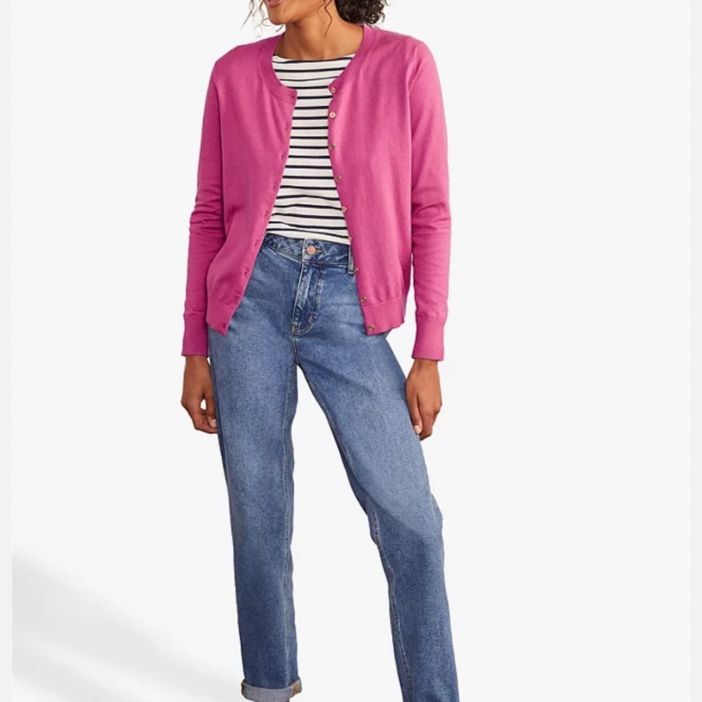 Boden Eldon berry sorbet cotton blend 6 cropped 3/4 sleeve button up cardigan - Picture 2 of 15